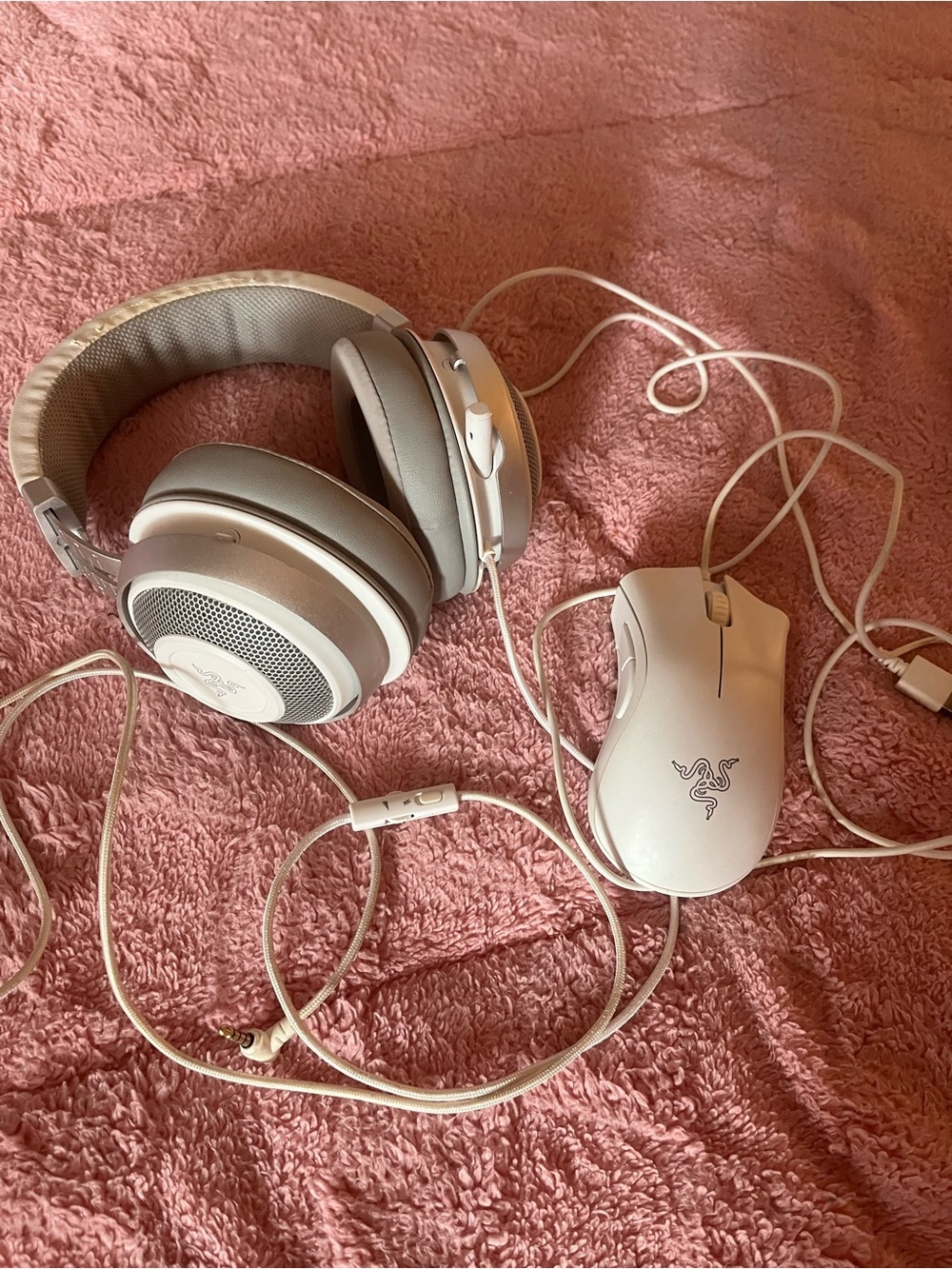 Razer Kraken White Wired Headphones and Razer Mouse